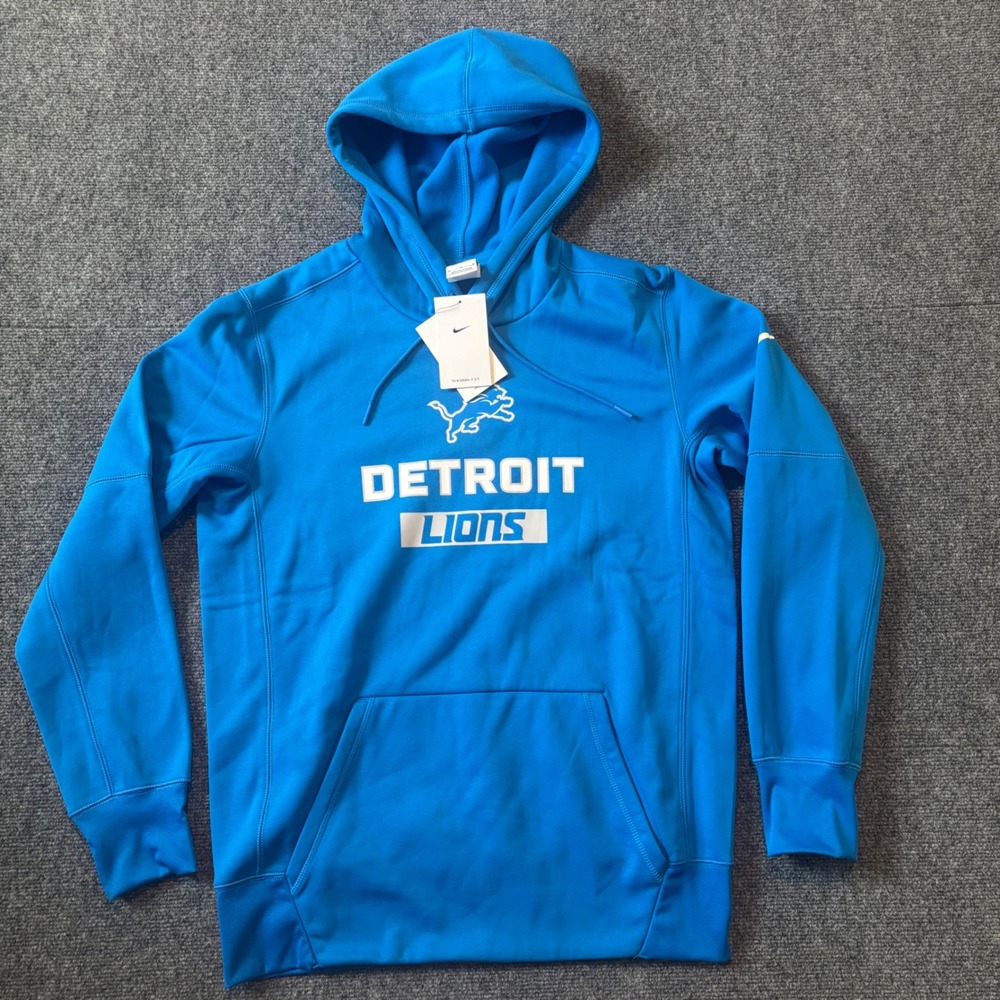 Nike Detroit Lions Therma-FIT Hoodie Mens Medium Blue NFL Sideline Pullover NWT